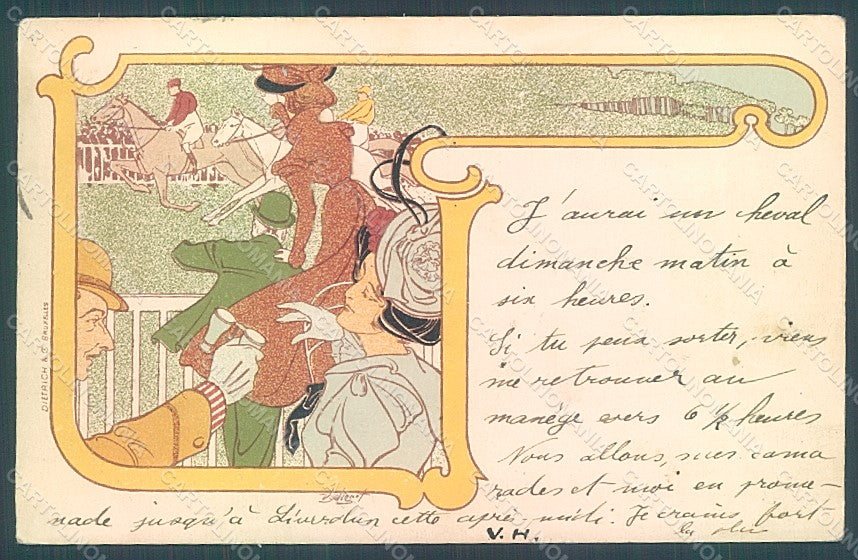 Artist Signed Mignot Lady Art Nouveau Horse Racing Sport WRINKLES pc HR2221 – fronte