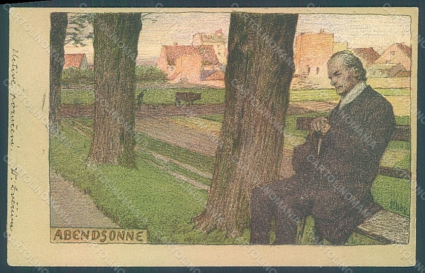 Artist Signed Hey Paul Man Plowing Abendsonne postcard HR2223 – fronte