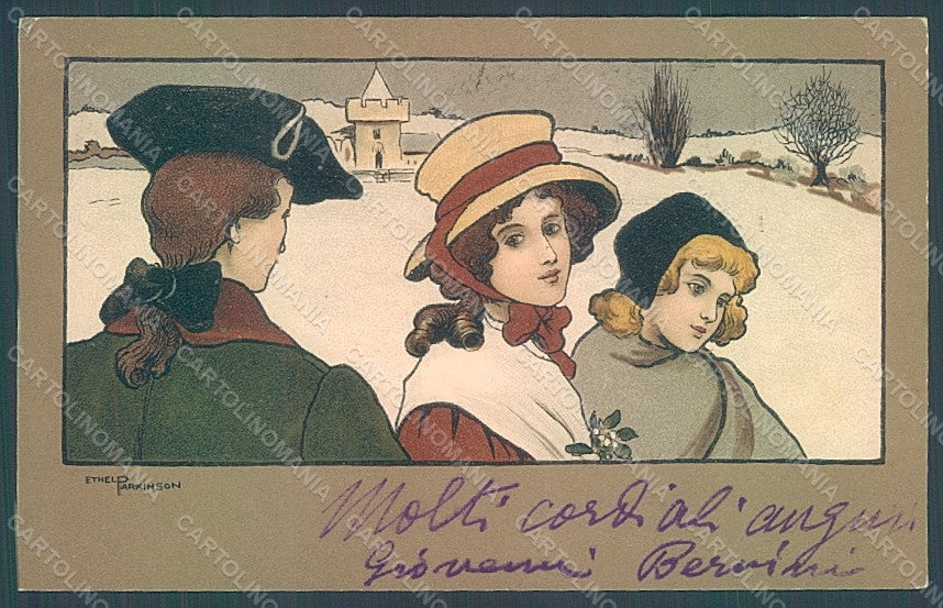 Artist Signed Parkinson Lady Art Nouveau CORNER CREASE M.M. Vienne 191 pc HR2226 – fronte