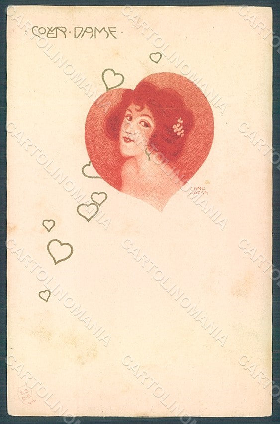 Artist Signed Jozsa Carl Lady Art Nouveau Coeur Dame postcard HR2232 – fronte