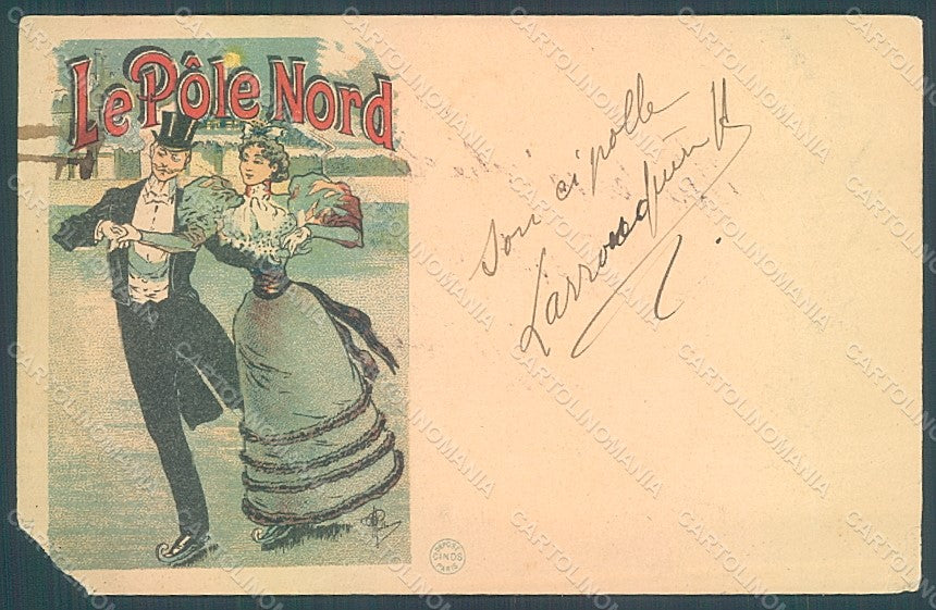 Artist Guillaume Art Nouveau Ice-Skating Cinos Pole Nord CORNER BROKEN pc HR2236 – fronte