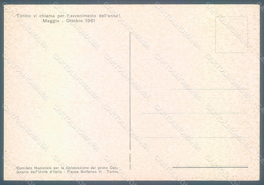 Artist Signed Torino Centenario Unità Italia Tricolore 1961 FG postcard HR2238 – retro