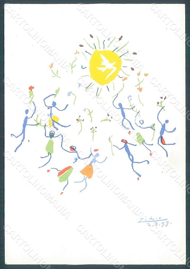 Artist Signed Picasso Ronde de la Jeunesse Dove Pax FG postcard HR2242 – fronte