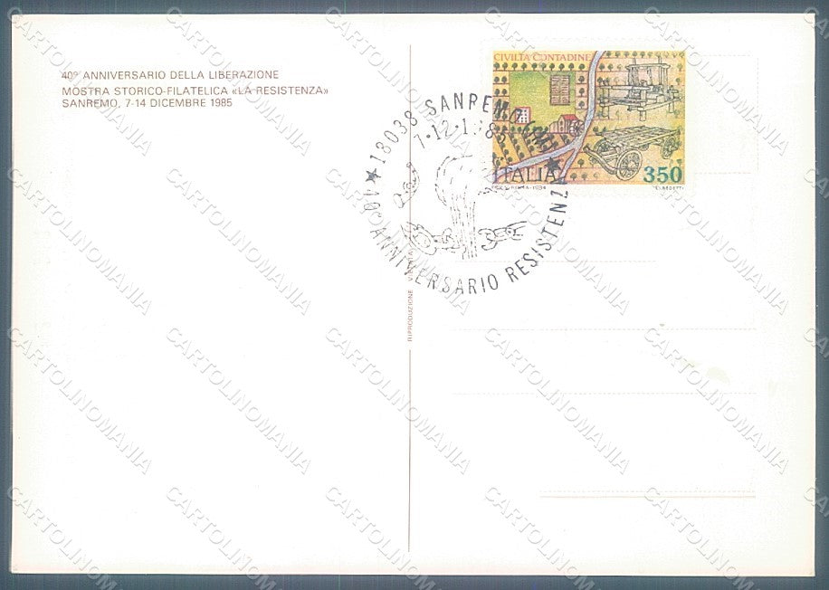 Artist Picasso Anniversario Liberazione La Resistenza Sanremo 1985 FG pc HR2246 – retro