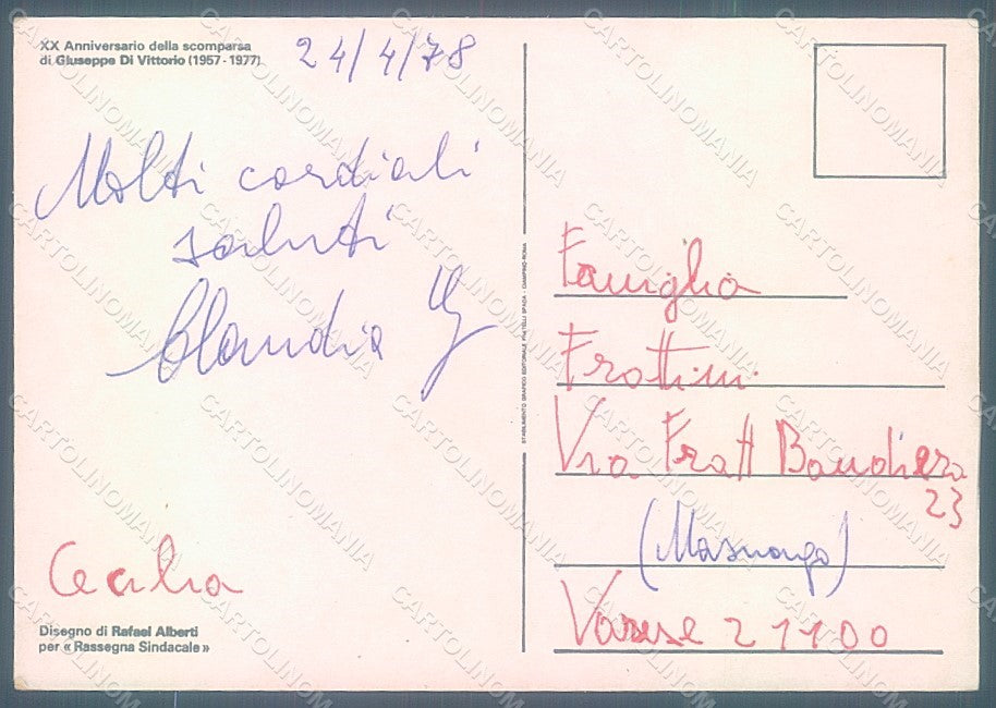 Artist Signed Alberti Trade Union Di Vittorio Italy WRINKLES FG pc HR2251 – retro