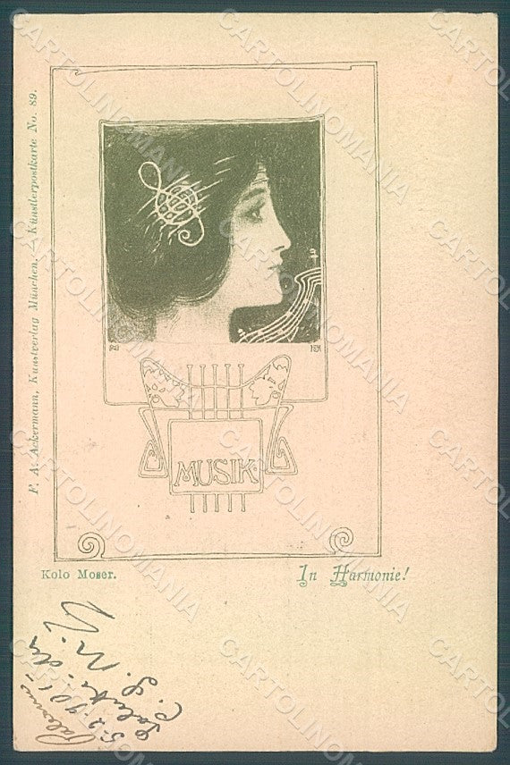 Artist Signed Koloman Moser Lady Art Nouveau Ackermann n. 89 postcard HR2253 – fronte