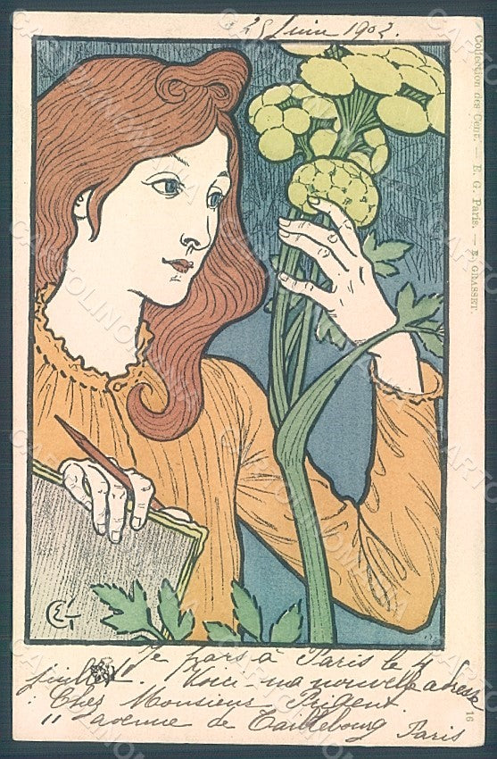 Artist Signed Grasset Lady Art Nouveau Collection des Cent 16 postcard HR2254 – fronte
