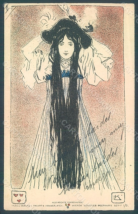 Artist Signed Kainrald Leo Lady Art Nouveau Philipp & Kramer I-8 postcard HR2255 – fronte
