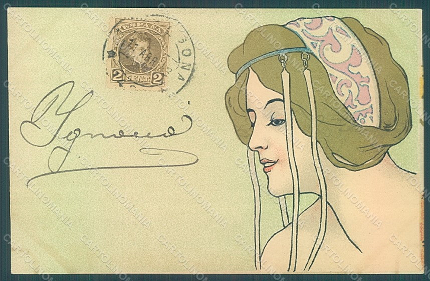 Artist Signed Meunier H. Lady Art Nouveau postcard HR2258 – fronte