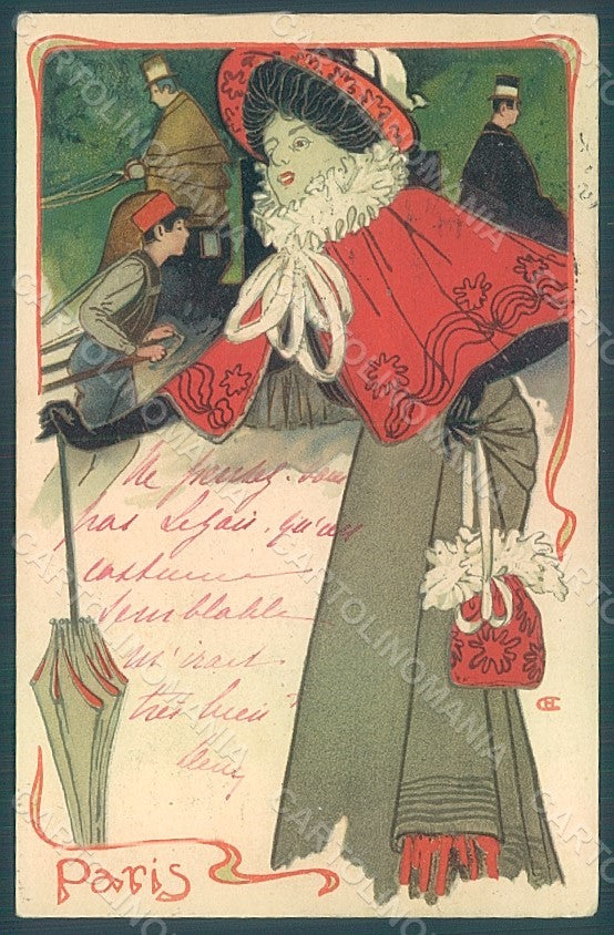 Artist Signed Christiansen Lady Art Nouveau Paris postcard HR2266 – fronte
