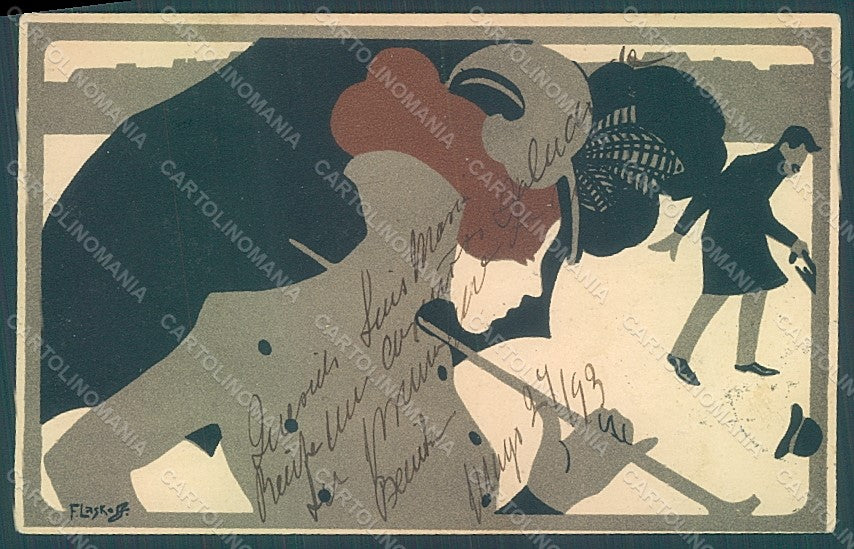 Artist Signed Laskoff Lady Art Nouveau Ricordi 127 postcard HR2270 – fronte