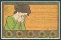 Artist Signed Meunier H. Lady Art Nouveau Souci Peine ABRADED postcard HR2280 – fronte
