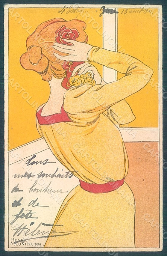 Artist Signed Meunier H. Lady Art Nouveau WRINKLE postcard HR2284 – fronte