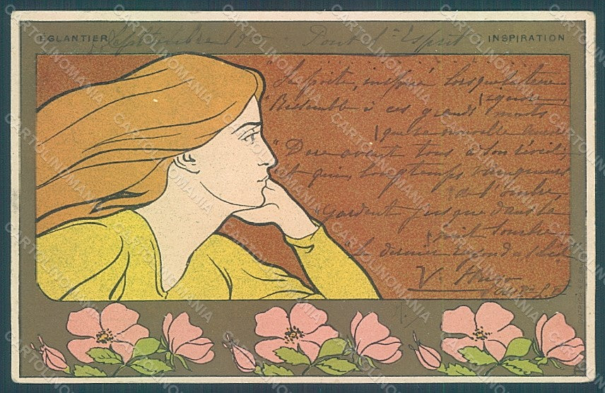 Artist Signed Meunier Lady Art Nouveau Eglantier Inspiration ABRADED pc HR2285 – fronte