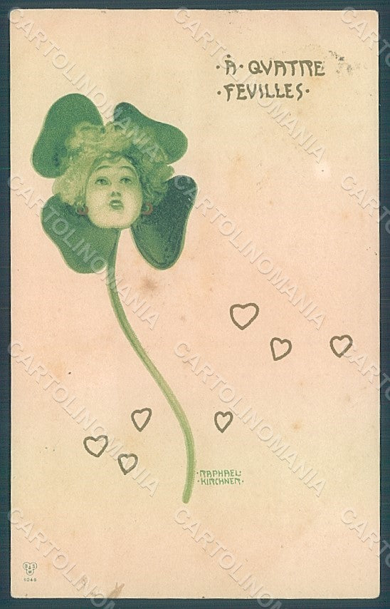 Artist Signed Kirchner Raphael Lady Quatre Feuilles Clovers B.7 postcard HR2294 – fronte