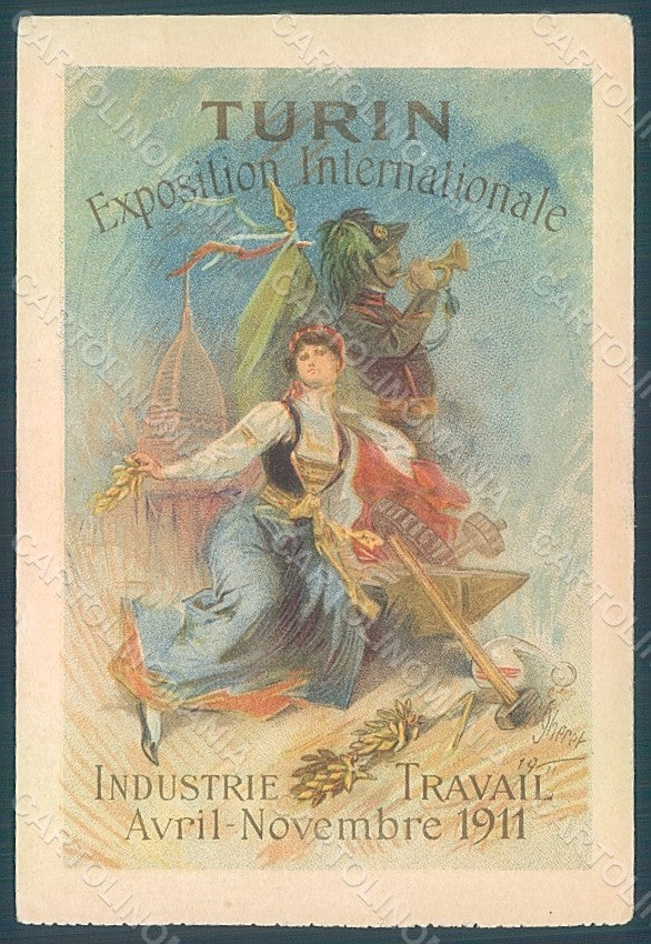Artist Cheret Lady Torino Expo 1911 Industrie Bersaglieri TEARED CREASED HR2300 – fronte
