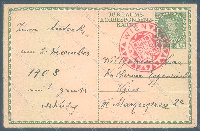 Artist Signed Moser Koloman Kaiser Franz Joseph I Praha 2 12 1908 pc HR2307 – retro