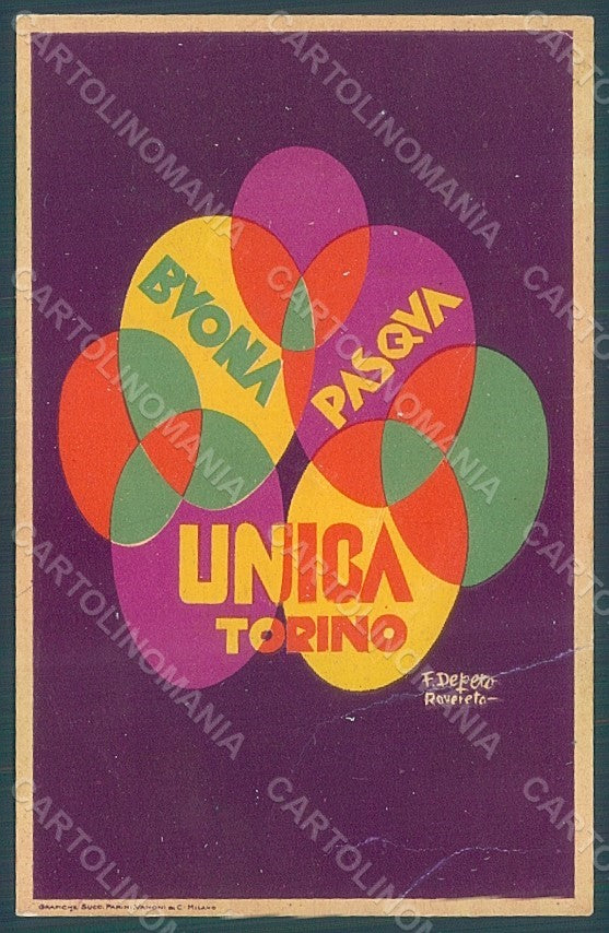 Artist Signed Depero Futurism Advertising Unica Torino Easter CREASES pc HR2317 – fronte