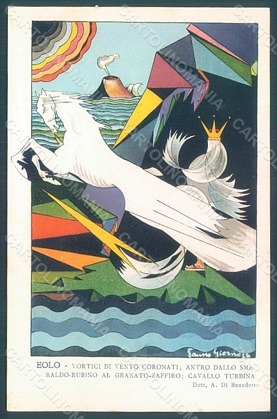 Artist Signed Giorno Fausto Myths Futurism Eolo Horse Volcano postcard HR2329 – fronte