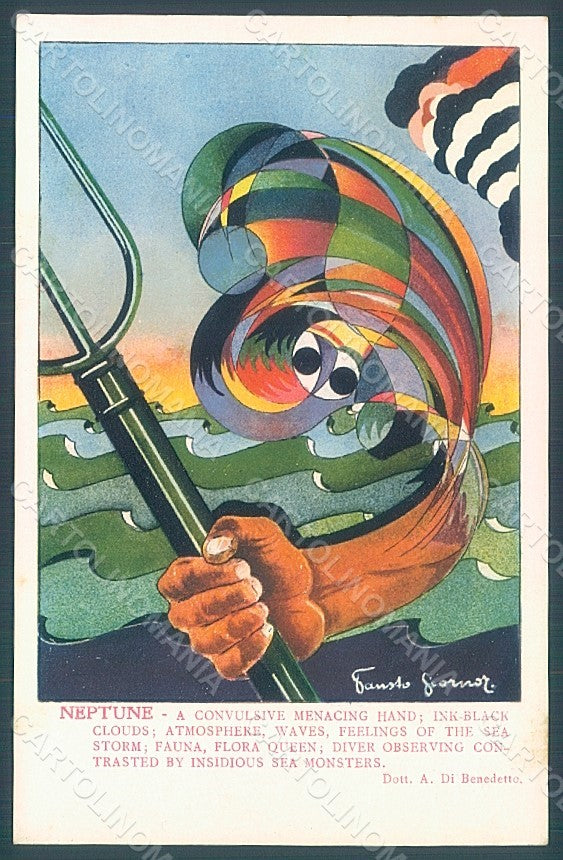 Artist Signed Giorno Fausto Myths Futurism Neptune postcard HR2330 – fronte