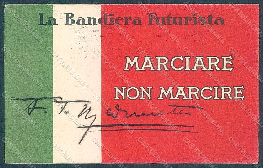 Artist Marinetti Autografo Futurism Tricolore Bandiera ABRADED postcard HR2331 – fronte