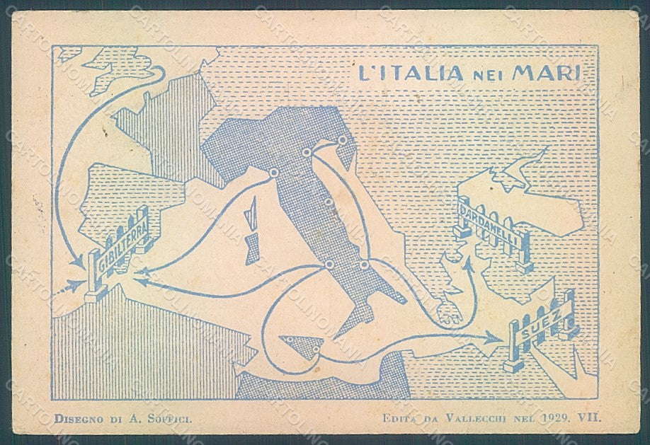 Artist Soffici Futurism Italy Map Italia nei Mari TEARED CREASED FG pc HR2342 – fronte