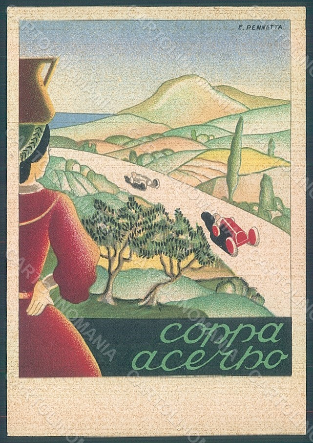 Artist Signed Pennetta Automobile Circuit Coppa Acerbo Pescara 1939 FG pc HR2348 – fronte