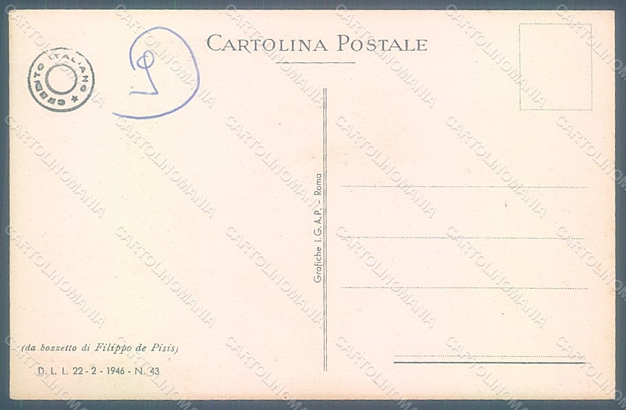 Artist Signed De Pisis Rooster Prestito Ricostruzione postcard HR2349 – retro