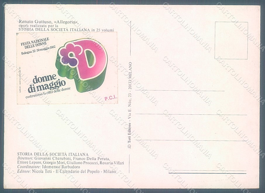 Artist Signed Guttuso Lady Bologna Festa Donne 1982 FG postcard HR2354 – retro