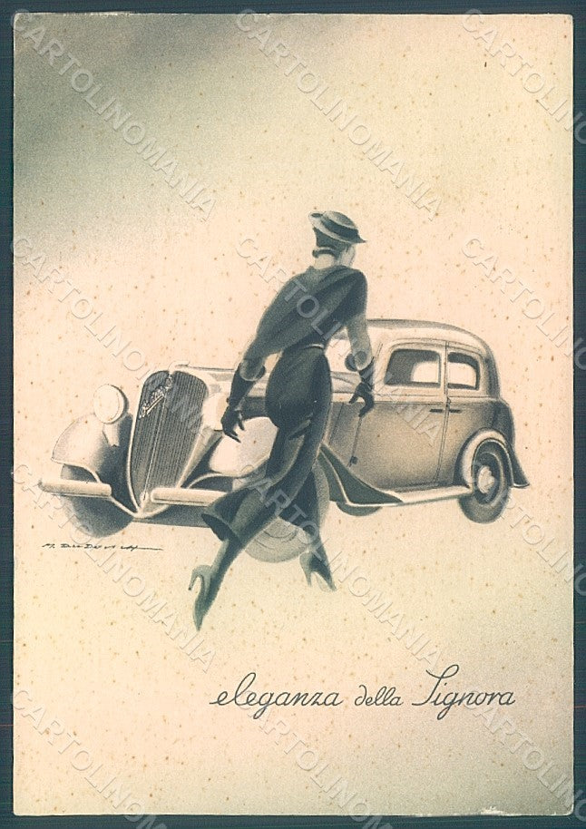 Artist Signed Dudovich Lady Car Fiat Balilla FG postcard HR2355 – fronte