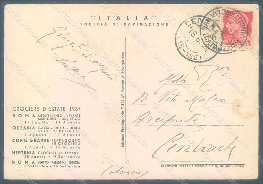 Artist Signed Carboni Lady Italian Cruises Crociere Italia FG postcard HR2358 – retro