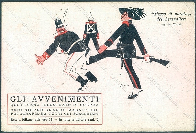 Artist Sironi Futurism Newspaper Gli Avvenimenti WWI Bersaglieri pc HR2367 – fronte
