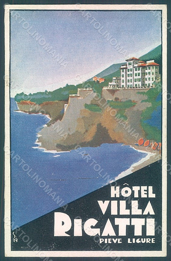 Artist Signed Sironi Advertising Hotel Rigatti Pieve Ligure postcard HR2375 – fronte