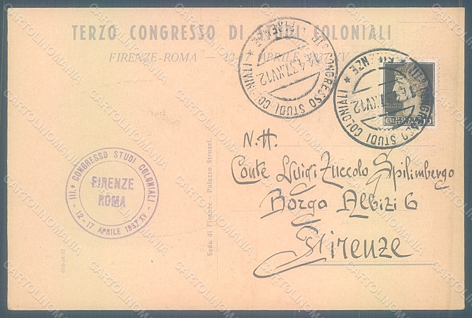 Artist Signed Venna Fascism III Congresso Studi Coloniali 1937 FG pc HR2382 – retro