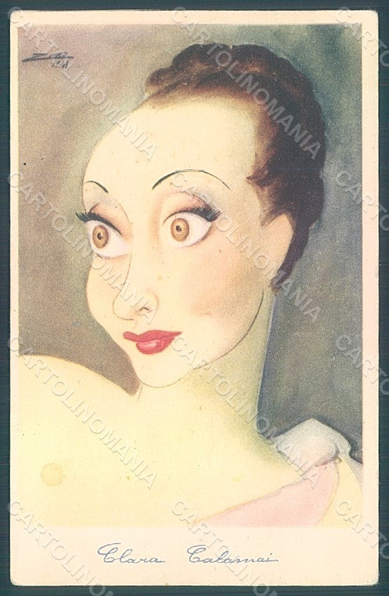 Artist Signed Za Italian Actress Clara Calamai Caricature postcard HR2384 – fronte