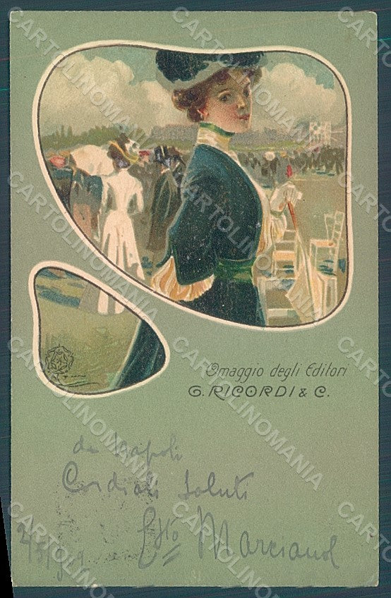 Artist Signed Mataloni Lady Art Nouveau Advertising Ricordi postcard HR2390 – fronte