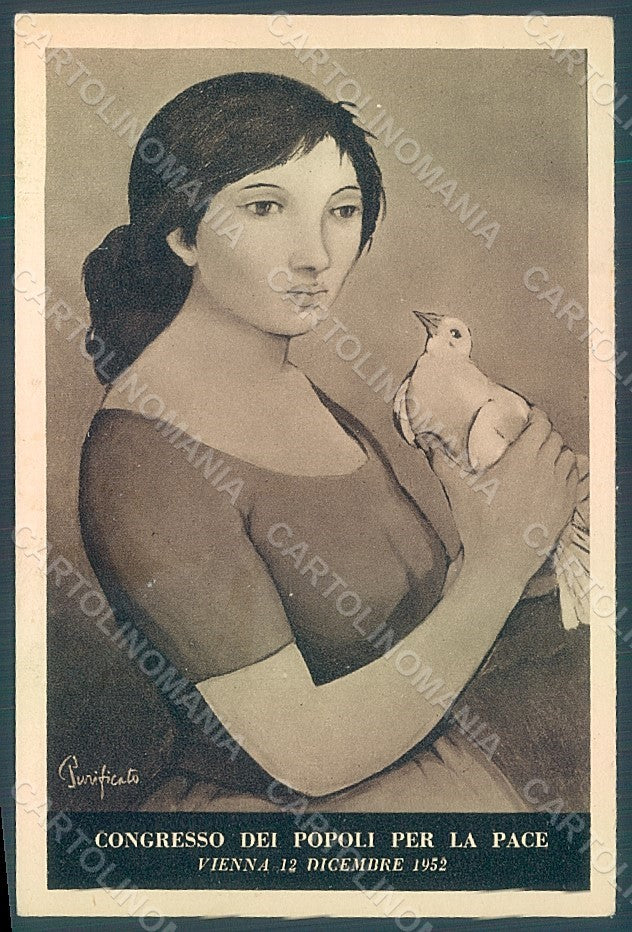 Artist Signed Purificato Lady Dove Wien Congresso Popoli Pace 1952 FG pc HR2391 – fronte