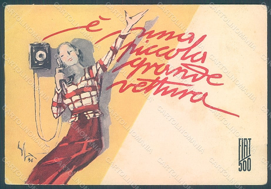 Artist Sacchetti Lady Phone Advertising Fiat 500 Car CORNER CREASES FG pc HR2395 – fronte