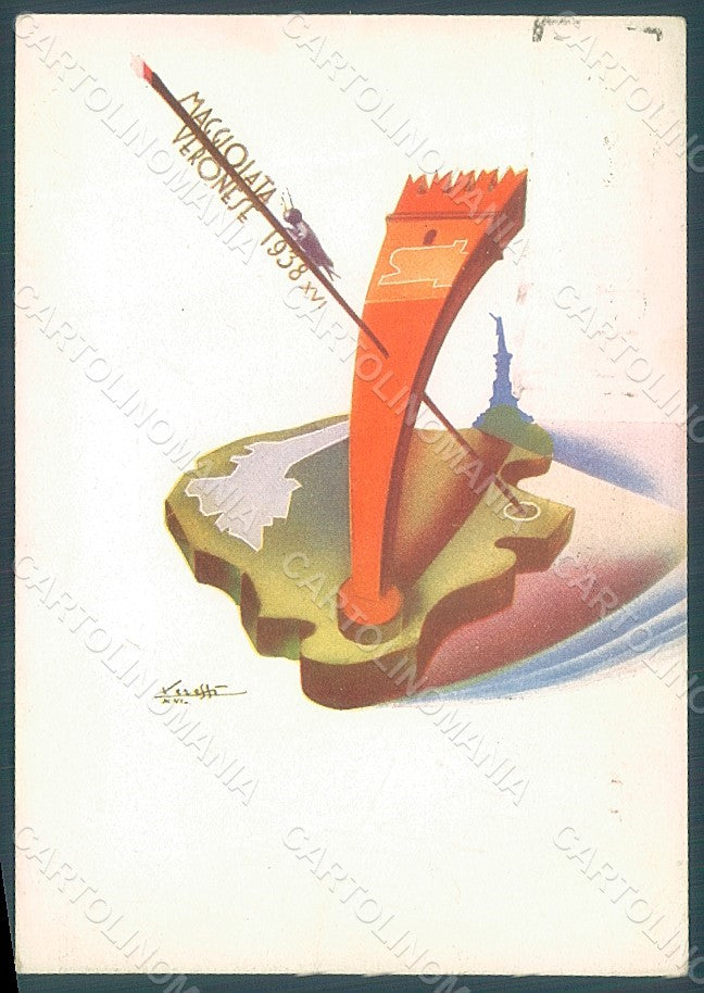 Artist Signed Verossi Futurism Verona Maggiolata 1938 FG postcard HR2396 – fronte