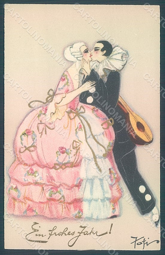 Artist Signed Chiostri Fofi Pierrot Lady Mandolin serie 165 postcard HR2408 – fronte