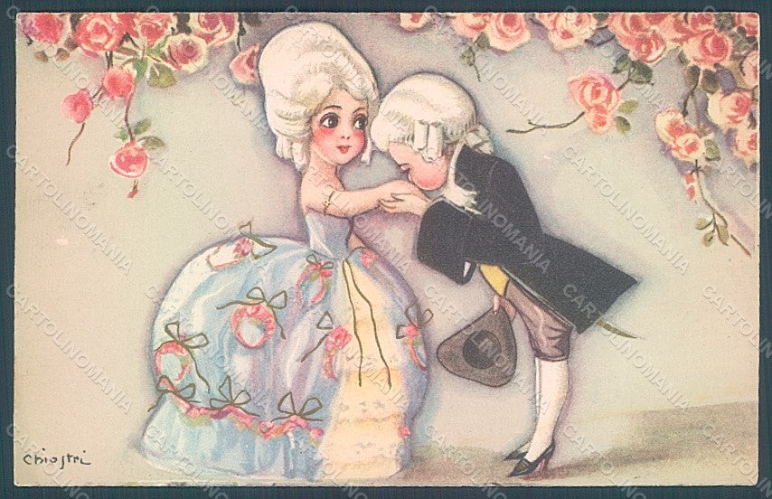 Artist Signed Chiostri Kissing Children Roses serie 176 postcard HR2414 – fronte