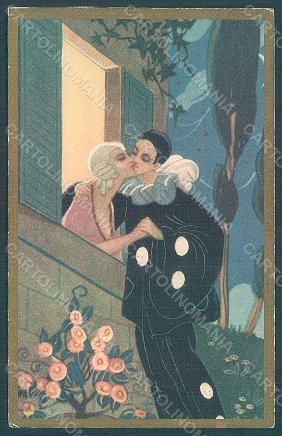 Artist Signed Chiostri Pierrot Kissing Lady serie 212 postcard HR2417 – fronte