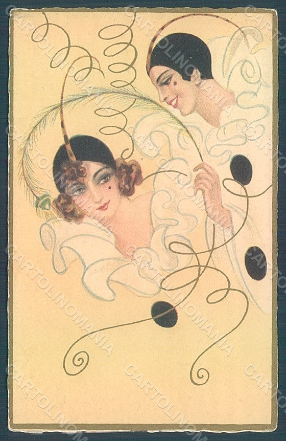 Artist Signed Chiostri Pierrot Lady Art deco serie 225 postcard HR2419 – fronte