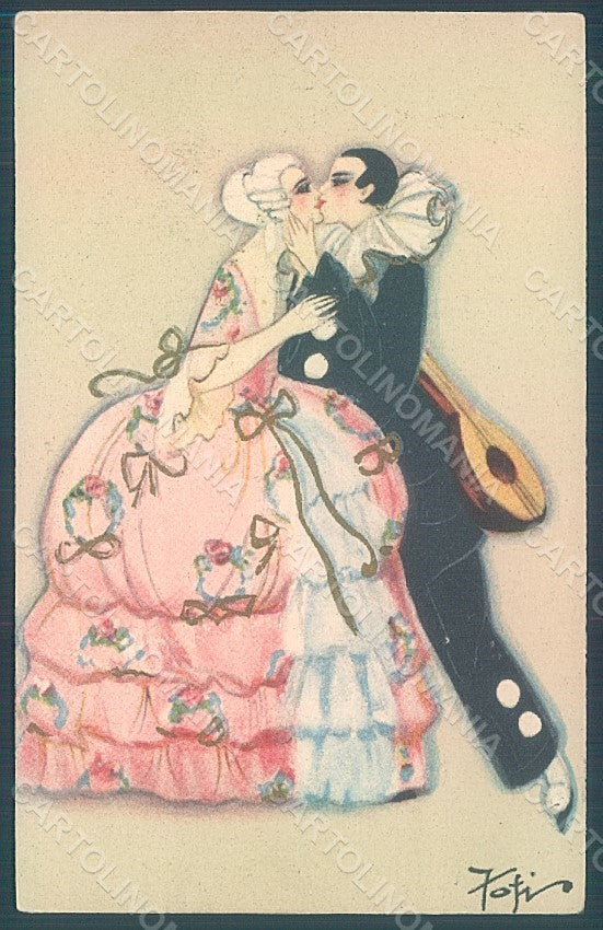 Artist Signed Chiostri Fofi Pierrot Lady Mandolin serie 165 postcard HR2424 – fronte