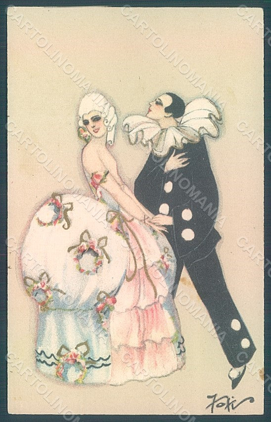 Artist Signed Chiostri Fofi CREASED Pierrot Lady serie 165 postcard HR2425 – fronte