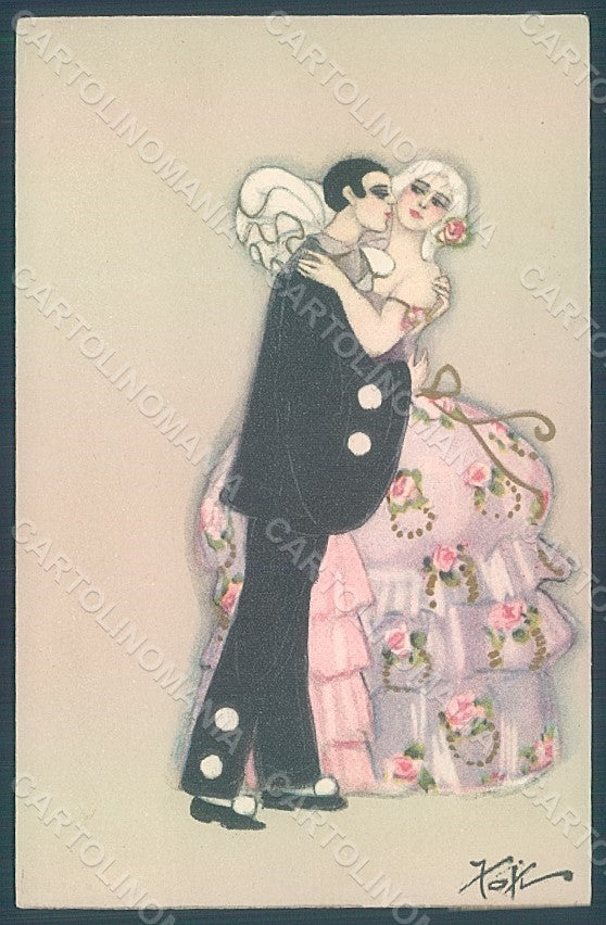 Artist Signed Chiostri Fofi Pierrot Lady Mandolin serie 165 postcard HR2426 – fronte