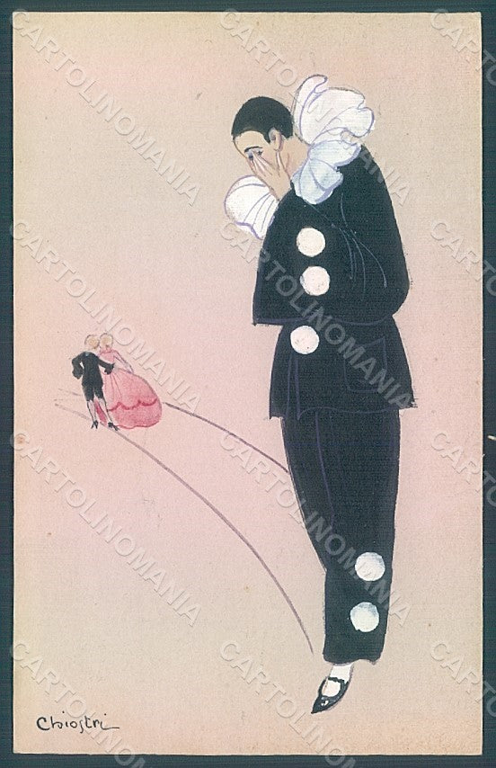 Artist Signed Chiostri Original Artwork Pierrot Handpainted postcard HR2427 – fronte