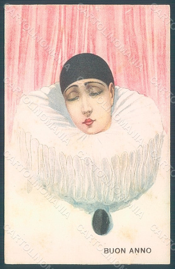Artist Signed Chiostri Pierrot Happy New Year serie 215 postcard HR2430 – fronte