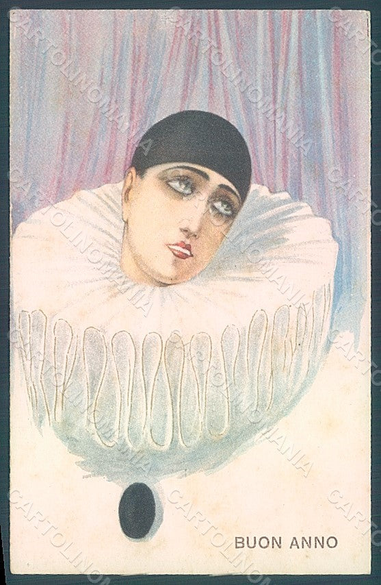 Artist Signed Chiostri Pierrot Happy New Year serie 215 postcard HR2431 – fronte