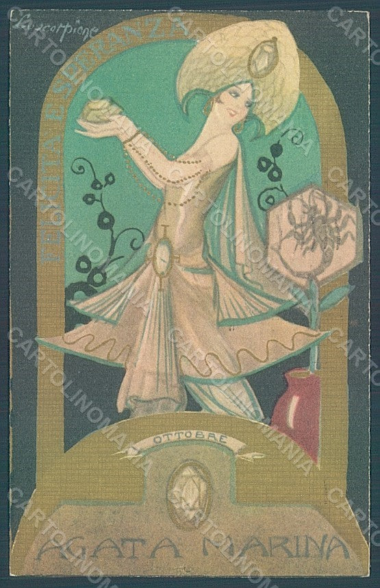 Artist Signed Chiostri Precious Stone Scorpion Zodiac Lady serie 260 PC HR2444 – fronte